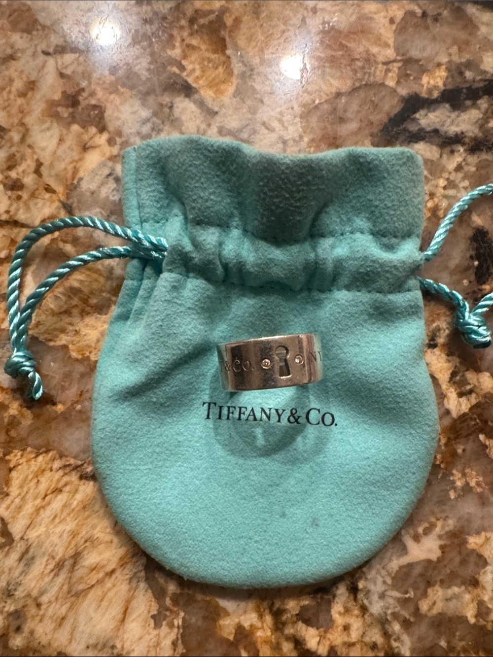 Tiffany & Co AUTHENTIC Diamond Keyhole 925 Sterling Wide Band Ring Size 8